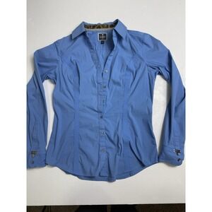 EXPRESS Women's ESSENTIAL STRETCH Button Up Long Sleeve Blouse Blue Dress Shirt